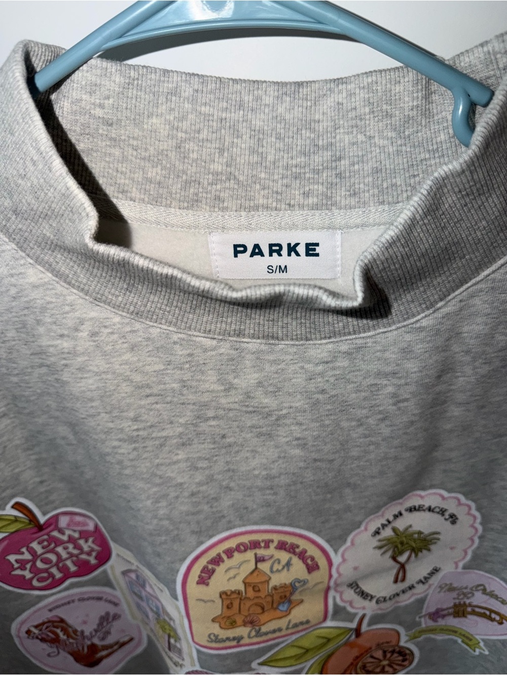 Authentic Parke x Stoney Clover Lane Sweatshirt Postage Patch Grey Mock Neck S L - Picture 7 of 11